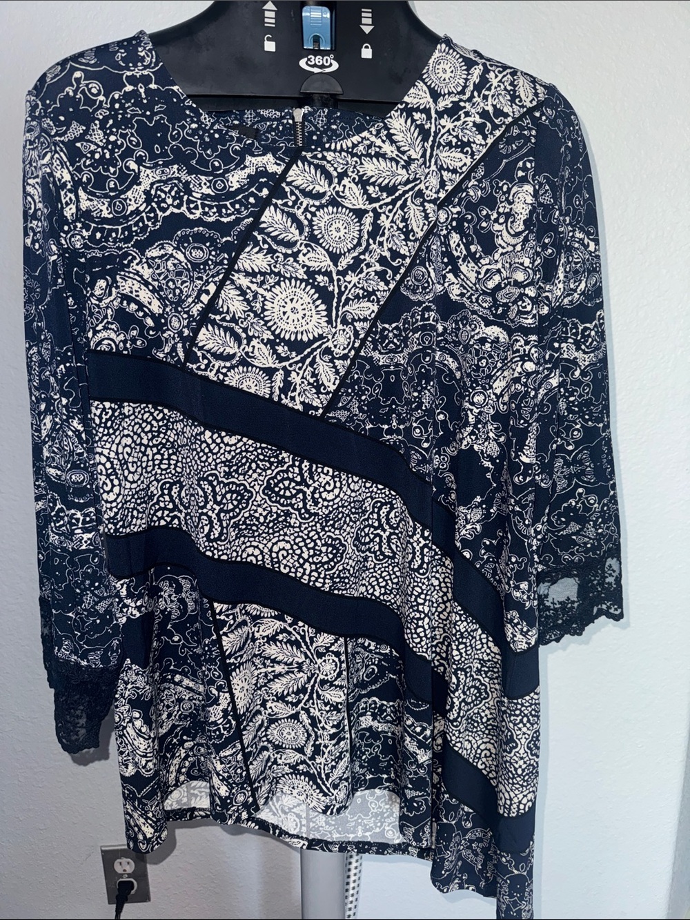 Alfani Navy and White Patterned Crossbody or Clutch